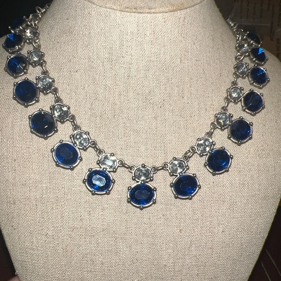 AVON Fancy Collar Necklace & Long Earrings Burnished Silvertone/Black Nylon BLUE - Picture 1 of 9